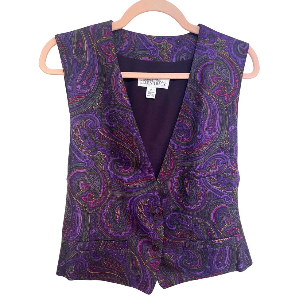 Vintage‎ Silk Paisley Vest Deadstock Linda Allard Ellen Tracy Purple Size 10 NWT